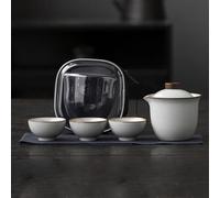 Service à thé exquis style four Ru-Kiln Théière portable en porcelaine avec 3 tasses - Parfait pour les voyages, le bureau ou l'heure du thé en plein air - Cadeau chinois élégant pour les connaisseurs