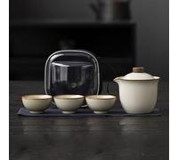 Service à thé exquis style four Ru-Kiln Théière portable en porcelaine avec 3 tasses - Parfait pour les voyages, le bureau ou l'heure du thé en plein air - Cadeau chinois élégant pour les connaisseurs