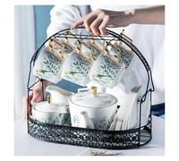 Service à thé for adultes Ensembles en porcelaine anglaise vintage 15 pièces Ensemble tasse café et soucoupe avec support métal perroquet plantes vertes théière