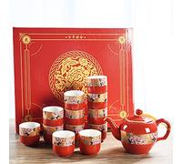 Service à thé for mariage, en porcelaine for adultes, service Kung Fu rouge avec théière, 12 tasses et plateau, cadeau for amis