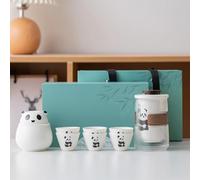 Service à thé japonais en céramique, coffret cadeau, sac de voyageant portable, for adultes, amateurs de thé, femmes et hommes(8 Set)