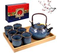 Service à thé japonais en porcelaine de 650 ml avec 6 tasses à thé, boîte cadeau, théière chinoise émaillée modifiée au four pour adultes, amateurs de thé, homme et femme