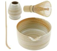 Service à thé japonais Matcha, fouet en bambou 4 pièces avec bol en céramique porte-cuillère, pour les amateurs de thé en blanc
