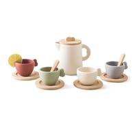 Service à Thé Jouet en Silicone et Bois, Dînette pour Enfants, Accessoires de Cuisine, Jeux de Rôle, Anniversaire Cadeau pour Enfant Filles Garçons 3 4 5 Ans