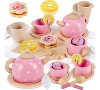 Service À Thé Jouets Dinette En Bois Enfant Accessoire Cuisine Enfant Ave Plateau,Jouets En Bois Pour 3 4 5 Ans Cadeau Pour Enfants Filles Garçons