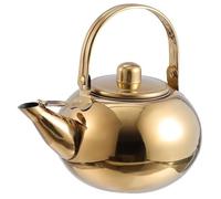 Service à thé Kung Fu en acier inoxydable poli miroir 1,5 L/2 L/2,5 L avec panier-filtre, théière et cafetière en métal(Gold,2L)