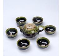 Service à thé Kung Fu en céramique de Style Chinois, 1 théière et 6 Tasses, Motif Poisson, théière Portable, Tasses à thé, cérémonie du thé, Cadeaux (Green Seve