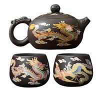 Service à thé Kung Fu, service à thé chinois aux couleurs changeantes Dragon et Phénix comprenant 1 théière en argile violette et 2 tasses, théière magique