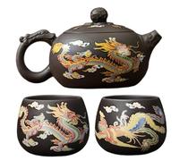 Service à thé Kung Fu, service à thé chinois aux couleurs changeantes dragon et phénix comprenant 1 théière en argile violette et 2 tasses Kung Fu, chinois, magique