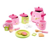 Small Foot 2849 service à thé pour enfants "Fleuri" en bois, accessoires pour la cuisine des enfants, 17 pcs. à partir de 3 ans
