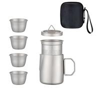 Service à thé - Lot de 4 tasses à boire pour activités de brassage, théière avec infuseur intégré et tasses de 50 ml pour la maison, l'intérieur, les voyages, le camping, la randonnée, les pique-nique