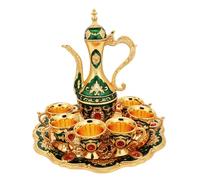 Service à thé marocain, 6 tasses à café turques avec théière, accessoires de cuisine vintage pour la maison, les fêtes, les mariages, service thé turc vert, ensemble de tasses café turques.