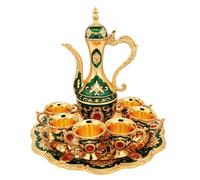 Service à thé marocain, 6 tasses à café turques avec théière, théière turque vintage en métal, accessoires de cuisine pour la maison, le thé, les mariages, les bars, vert