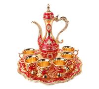 Service à thé marocain, 6 tasses à café turques avec théière, théière turque vintage en métal, accessoires de cuisine pour la maison, le thé, le mariage, le bar, rouge