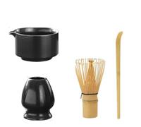 Service à thé Matcha 4 pièces, fouet, cuillère à café, service à thé, boissons d'intérieur, outils de préparation du thé, accessoires Kit Thé Matcha(Black)