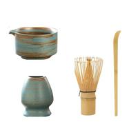 Service à thé Matcha 4 pièces, fouet, cuillère à café, service à thé, boissons d'intérieur, outils de préparation du thé, accessoires Kit Thé Matcha(Blue)