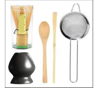 Service à thé Matcha 5 pièces for débutants, kit de préparation matcha avec fouet, cuillère, support for cuisine pour préparer le matcha(Set C)