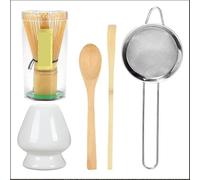 Service à thé Matcha 5 pièces for débutants, kit de préparation matcha avec fouet, cuillère, support for cuisine pour préparer le matcha(Set A)