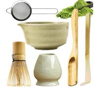 Service à thé Matcha 6 pièces, ensemble de fouets à Matcha, ensemble Matcha, agitateur à Matcha,fouet à Matcha,bol à Matcha avec bec verseur,support pour agitateur à Matcha et cuillère en bambou(vert)