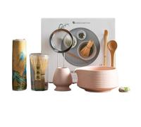 Service à thé matcha 8 pièces outils essentiels fouet en bambou bol à cent tiges avec porte-bec, cuillère à café, tamis et cuillère à café, tapis parfait pour les cérémonies d'utilisation quotidienne