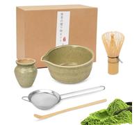 Service à thé matcha de qualité supérieure avec fouet en bambou, bol en céramique, cuillère et support - Kit complet de fabrication de matcha pour la cérémonie traditionnelle japonaise du thé -