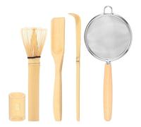 Service à thé Matcha Ensemble de 4/5 fouets à matcha faits la main, cuillère thé traditionnelle, passoire profonde, support rangement transparent for fouet(5Pcs)