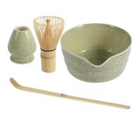 Service à thé Matcha Ensemble de 4 fouets à matcha, élégant service thé, kit préparation réutilisable avec bol en céramique et support for fouet(With Bowl green)