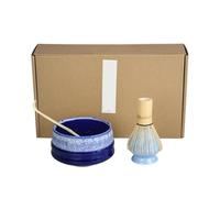 Service à thé Matcha Ensemble De 4 Pièces Service À Thé Matcha Fait La Main, Facile Nettoyer, Avec Support, Bol, Fouet, Cuillère, Accessoires Traditionnels Cérémonie(Tea blue)