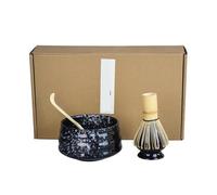 Service à thé Matcha Ensemble de 4 pièces service à thé Matcha fait la main, facile nettoyer, avec support, bol, fouet, cuillère, accessoires traditionnels cérémonie(Black)