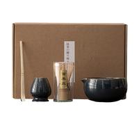 Service à Thé Matcha Japonais 4 Pièces - Bol en Céramique avec Bec Verseur, Fouet Chasen Bambou, Cuillère Chashaku & Support - Kit Traditionnel pour la Cérémonie du Débutant