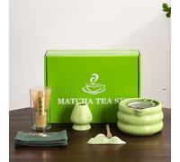 Service à thé matcha japonais 7 pièces, kit matcha avec bol à matcha (avec bec verseur), fouet à matcha, porte-fouet, passoire - Ensemble élégant à matcha pour offrir et usage personnel, emballage