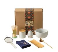 Service A Thé Matcha Kit de mixeur à thé Matcha 9/10 pièces avec bol en céramique, fouet, porte-cuillère, passoire, four de cérémonie(White 9pcs)