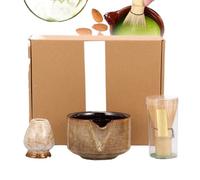 Service à thé Matcha Kit de thé Matcha 4 pièces avec bol à matcha en céramique, support fouet, cuillère café, ensemble d'outils démarrage faits la main(Brown)