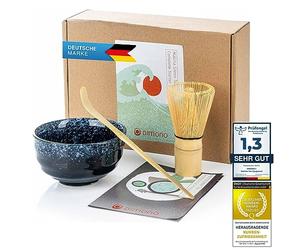 Service à thé Matcha original avec bol à matcha, balai en bambou & cuillère doseuse - le coffret cadeau cérémonie du thé (service à thé)
