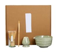 Service à thé Matcha Service à thé emballé dans une boîte classique Bol Fouet Pinceau matcha Ensemble de quatre pièces(Green)