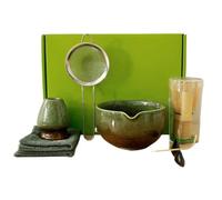 Service à thé Matcha Service À Thé Matcha 7 Pièces, Bol Rond Émaillé Transformé Au Four, Avec, Fouet, Cuillère Et Tamis, Adapté Aux Amateurs De(Matcha Green 7 pcs)