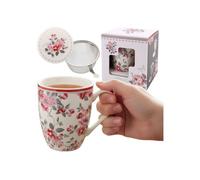 SERVICE À THÉ : MUG EN porcelaine 340 ml AVEC INFUSEUR ET COUVERCLE pour herbes - EMBALLÉ DANS UN COFFRET CADEAU