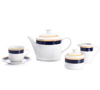 Service à thé, porcelaine de Carlsbad Leander Meadows, Sabina - cobalt + tresse dorée, 15 pièces