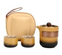 Service à thé portable en céramique noire : 1 théière et 6 tasses - Parfait pour les voyages, le camping ou le bureau - Coffret cadeau complet élégant - Jaune+Noir
