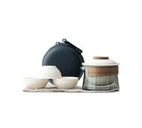 Service à thé portable en céramique Quik de 200 ml avec pot de trois tasses Beige