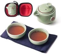 Service à thé Portable, Service à thé de Voyage, Travel Tea Set Green with Ceramic Kung Fu Teapot Infuser 2 Cups Carrying Bag