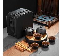 Service à thé portable, service à thé rétro voyage, service à thé chinois/japonais, théière et valise, adapté pour voyage, maison, extérieur et bureau, décoration en céramique noire