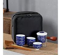 Service à thé portable Vaisselle en porcelaine bleue et blanche Tasse à café Théière et sac de voyage Convient pour les voyages, la maison, l'extérieur et le bureau (couleur : blanc) (bleu) (bleu