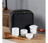 Service à thé portable Vaisselle en porcelaine bleue et blanche Tasse à café Théière et sac de voyage Convient pour les voyages, la maison, l'extérieur et le bureau (couleur : blanc) (bleu) (blanc