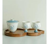 Service A Thé Pour Adultes Set Théière Et Tasse À Thé Services Cadeau Artisanal Orchidée Peinte La Main Complet De Cérémonie Du En Or Blanc Japonais Services A Thé Portables(B Set With Tray)