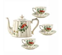Service à Thé pour Adultes Tasses à Café Et Soucoupes en Porcelaine Ensembles De Théière Rose en Porcelaine Théière Roses du Vieux Pays 7 Pièces,B