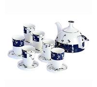 Service à thé pour adultes, voyage, service à thé, service à thé en céramique, tasses à thé, théière en porcelaine émaillée rouge avec poignée 1 théière, 6 tasses à thé Décoration