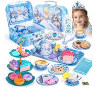 Service à Thé pour Enfants La Reine des Neiges Tea Party Jeux de Rôle avec Théière Tasses à Thé Jeu Alimentaire et étui de Transport Dinettes Jouet Cuisine Cadeau Noël Anniversaire Enfant Fille 3+ Ans