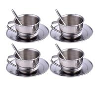 Service à thé pour Enfants Service à thé pour Enfants en Acier Inoxydable résistant la Chaleur avec 4 Tasses de 70 ML, 4 soucoupes et cuillère pour Filles et garçons, , , Ensembles po