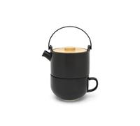 Service à thé pour une personne Bredemeijer 142008 Umea en céramique noir mat avec bambou